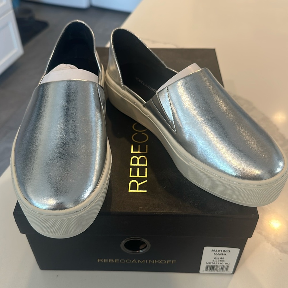 NIB Rebecca Minkoff Silver Slip-on Platform Fashion Sneakers